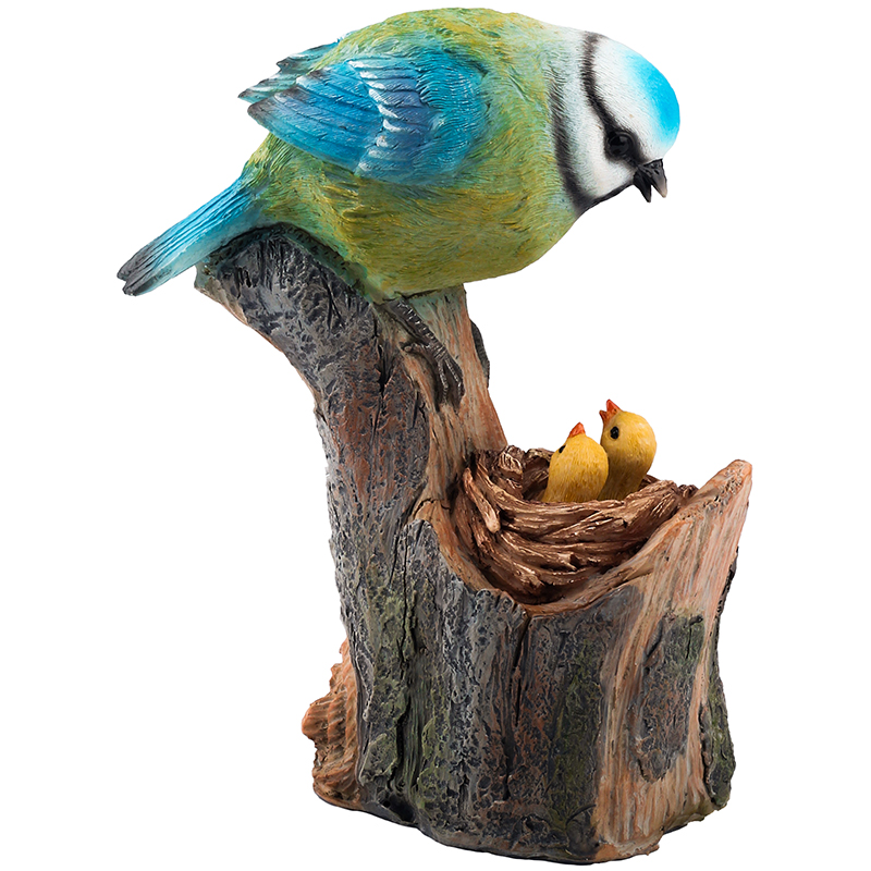 Decoración Jardín Pájaro Herrerillo Tronco Nido